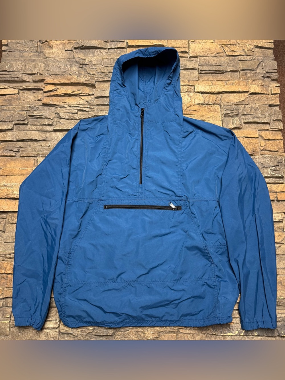Vintage Woolrich Jacket Mens Large Blue Nylon Anorak Hooded 1/4 Zip Pullover